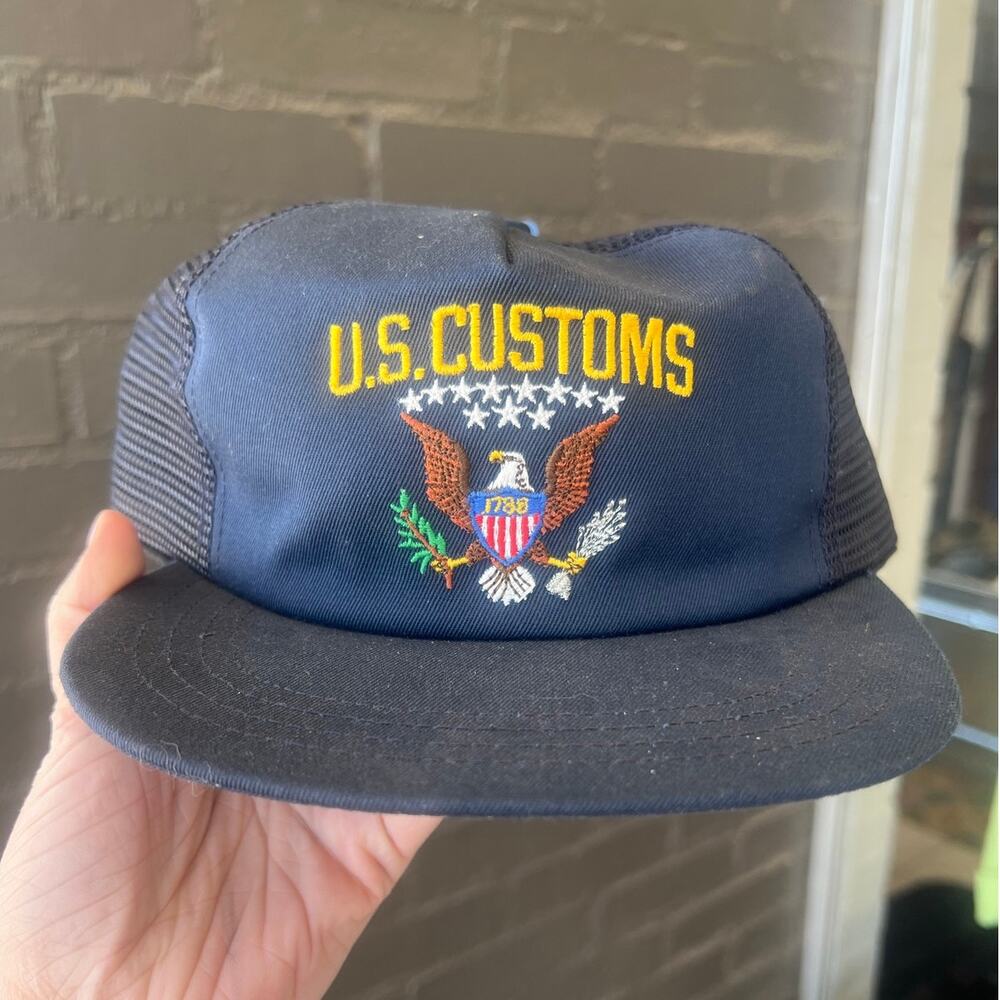 Vintage 80s/90s U.S. Customs navy blue mesh snapback hat MADE IN USA